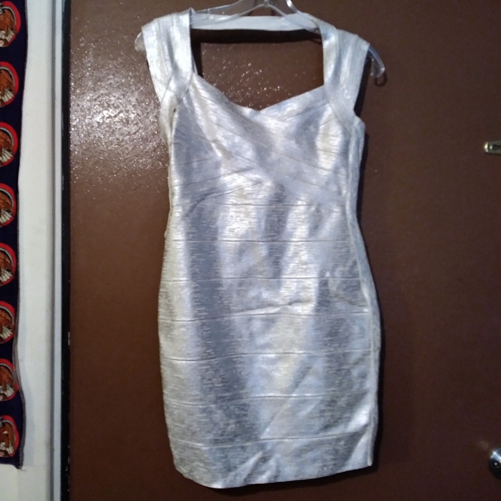 nwot silver foil celeb style bandage dress